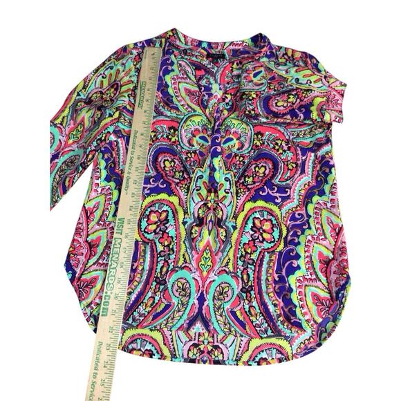Talbots V-Neck Multicolor Floral Paisley Print Blouse Top Women's Size Petite P - Picture 6 of 7